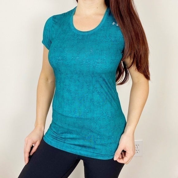 UNDER ARMOUR Teal Stripe Athletic Workout Tee Sm - Picture 1 of 6